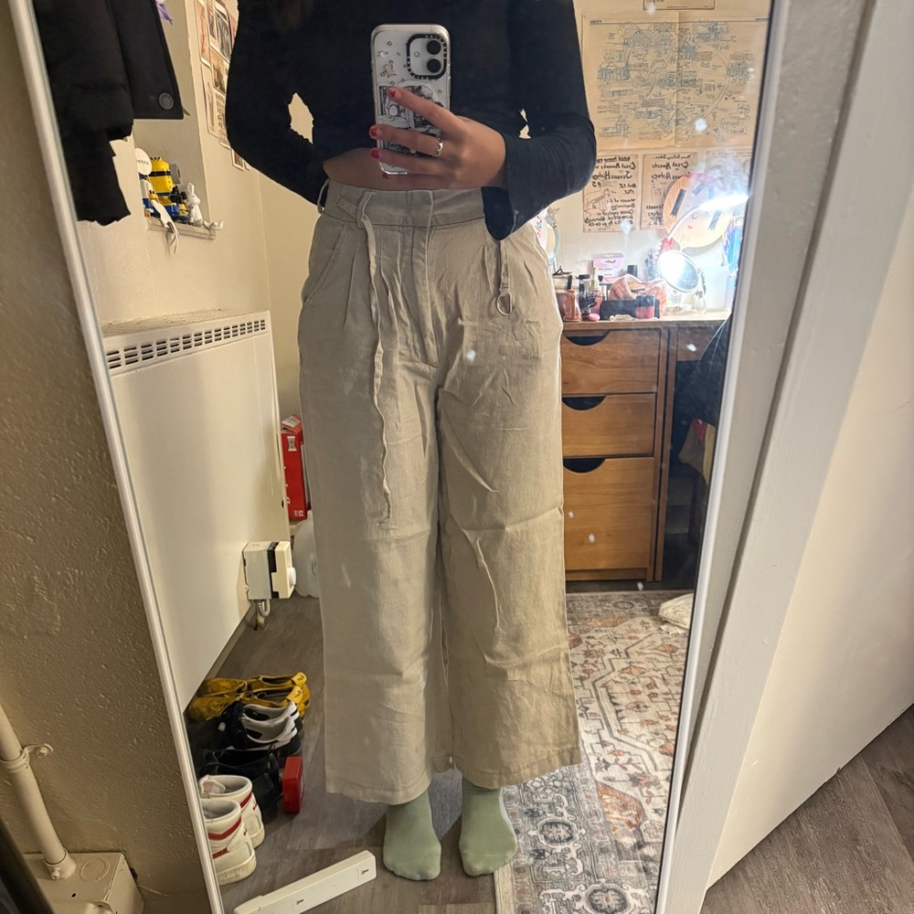 Beige Wide-Leg Pants